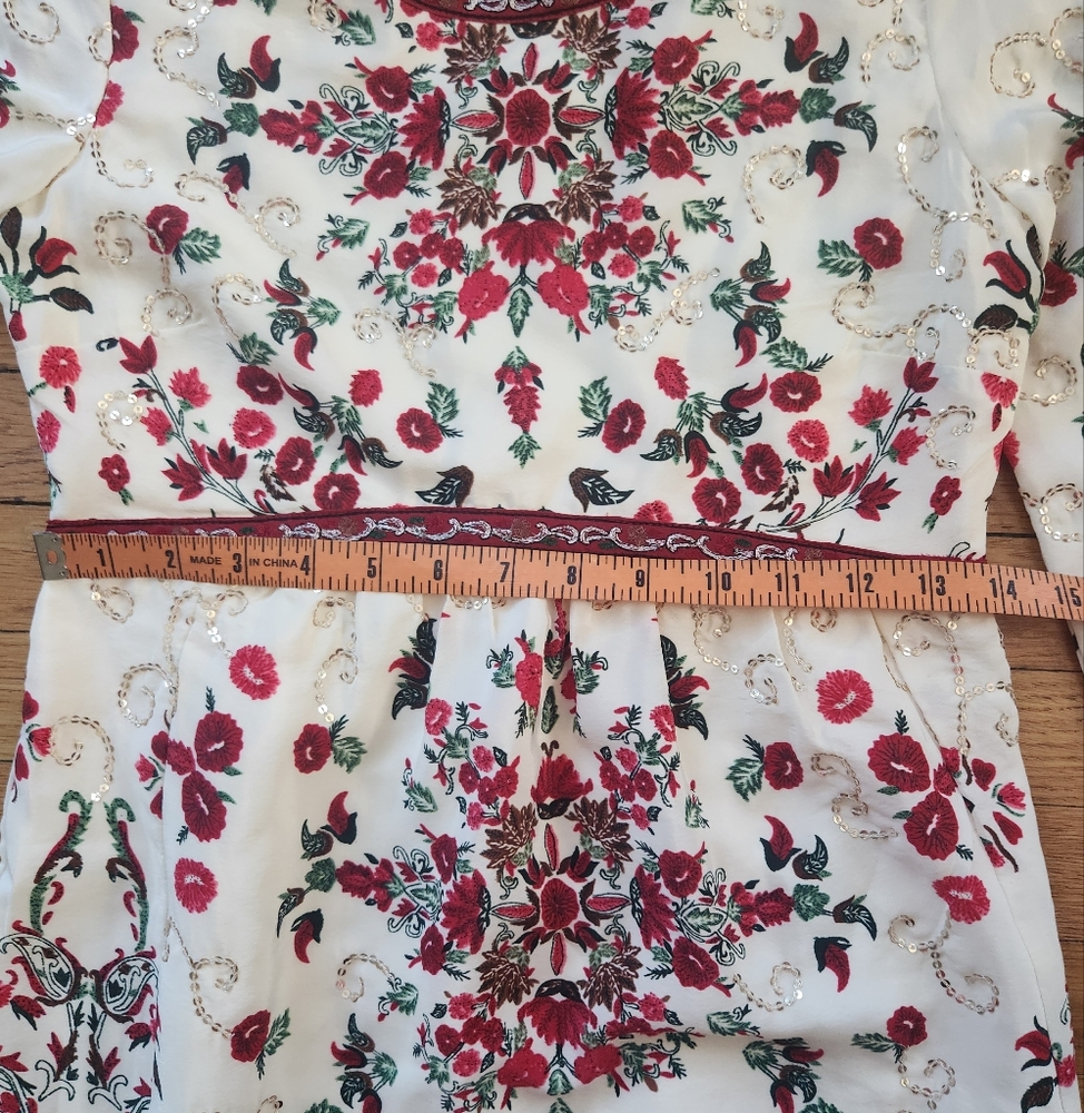 Free People White & Red "Russian Doll" Babydoll Gathered Cuff Long Sleeve Dress - Picture 7 of 10